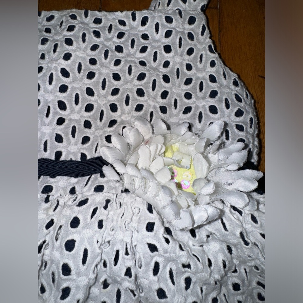 Rare Editions Girls Crochet White & Navy Sleeveless Dress Size 6 - Picture 3 of 5
